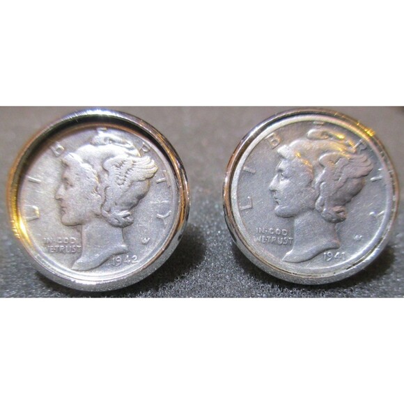 Silver Mercury Head Dimes Cufflinks - Picture 2 of 5
